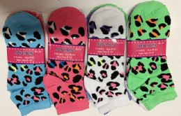 144 Bulk Women Short Socks Spot Print In Assorted Colors Size 9-11