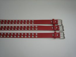 96 Pieces Double Grommet Belt In Red - Unisex Fashion Belts