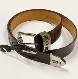 48 Wholesale Men 501 Leather Belts Brown