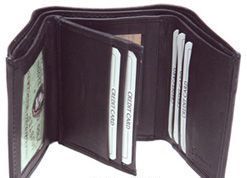 24 Wholesale Black Leather Tri Folded Wallet