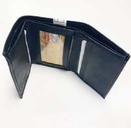 24 Wholesale Black Leather Tri Folded Wallet
