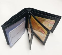 24 Pieces Men Bi Fold Black Leather Wallets - Leather Wallets