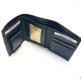 24 Wholesale Men Black TrI-Fold Leather Wallet