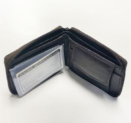 24 Wholesale Men Brown BI-Fold Zip Closure Leather Wallet