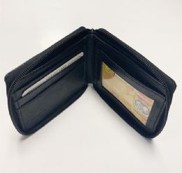 24 Wholesale Men Black Zip Style Leather Wallet