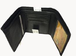 24 Wholesale Men Black TrI-Fold Leather Wallet