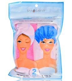 48 Units of 2 Piece Twist Turban And Shower Cap Spa Savvy - Shower Caps