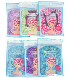 72 Wholesale Fully Lined Woven Shower Cap Spa Savvy