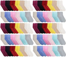 60 Wholesale Yacht & Smith Womens Soft Fuzzy Gripper Crew Socks, Assorted Solid Colors Size 9-11