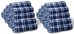 24 Wholesale Yacht & Smith Fleece Blankets In Navy Blue Plaid 50x60"