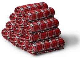 12 Wholesale Yacht & Smith 50x60 Fleece Blanket, Soft Warm Compact Travel Blanket, Red Plaid