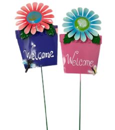 96 Wholesale Metal Flower Welcome Garden Stake