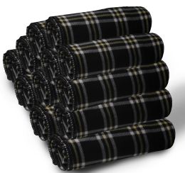 Bulk Soft Fleece Blankets 50 X 60, Cozy Warm Throw Blanket Sofa Travel Outdoor, Wholesale (50 X 60, 24 Pack Black Plaid)