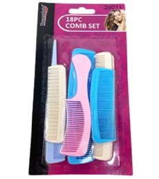 96 Pieces 18 Piece Assorted Comb Set - Hair Brushes & Combs