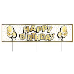 6 Wholesale Plastic Jumbo Happy Birthday Yard Sign TrI-Fold Design; 3 Metal Stakes Included; Assembly Required