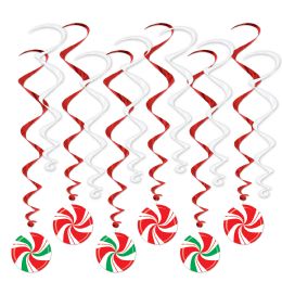 6 Pieces Peppermint Whirls 6 Whirls W/icons; 6 Plain Whirls - Hanging Decorations & Cut Out