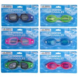 48 Wholesale Swimming Goggles 2 Styles Each In 3asst Colors Adult Size Blistercard