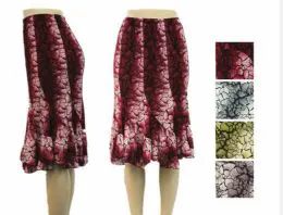 48 Wholesale Women's Flowy Printed Ruffle Skirt