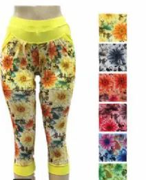 48 Pieces Women Leggings Capri Length Flower Print - Womens Capri Pants