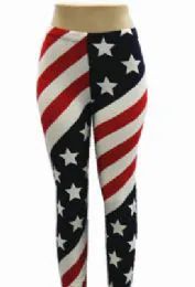 48 Pieces Women Full Length American Flag Leggings - Womens Leggings