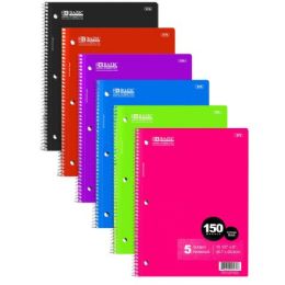 48 Wholesale Bazic 150 Count 5 Subject Spiral Notebook
