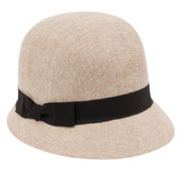 12 Wholesale Linen/cotton Cloche Hats With Black Band In Natural