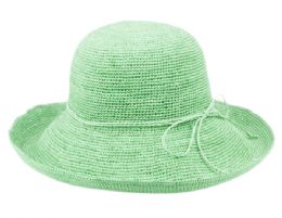 12 Pieces Raffia Roll Up Brim Sun Cloche Hats In Mint - Bucket Hats
