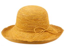 12 Pieces Raffia Roll Up Brim Sun Cloche Hats In Toast - Bucket Hats