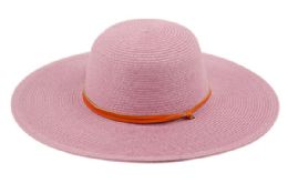 12 Pieces Braid Straw Floppy Hats With Leather Band In Lavender - Sun Hats