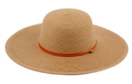 12 Pieces Braid Straw Floppy Hats With Leather Band In Light Brown - Sun Hats