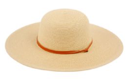 12 Pieces Braid Straw Floppy Hats With Leather Band In Natural - Sun Hats