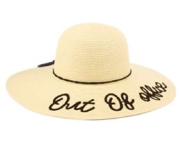 12 Wholesale "out Of Office" Braid Paper Straw Floppy Hats With Band