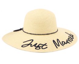 12 Wholesale "just Married" Braid Paper Straw Floppy Hats With Band