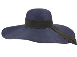 12 Wholesale Shapeable Wide Brim Solid Color Sun Floppy Hats In Navy