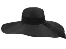 12 Wholesale Shapeable Wide Brim Solid Color Sun Floppy Hats In Black