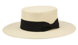 12 Wholesale Wide Flat Brim & Crown Straw Hats W/band In Natural