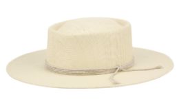 12 Wholesale Wide Flat Brim Pork Pie Straw Hats W/string Band In Natural