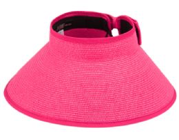 24 Wholesale Packable Braid Paper Straw Visor In Hot Pink