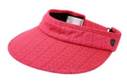 12 Wholesale Cotton Solid Color Visor With Back Bow In Hot Pink