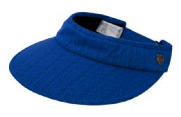 12 Wholesale Cotton Solid Color Visor With Back Bow In Royal