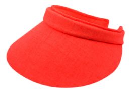 24 Wholesale Cotton Solid Color Clip Visor In Red
