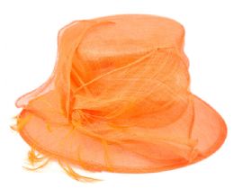 12 Pieces Sinamay Fascinator With Flower & Feather Trim In Orange - Church Hats