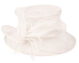 12 Wholesale Sinamay Fascinator With Flower & Feather Trim In White