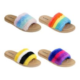 40 Wholesale Women's Multicolor Fur Slides