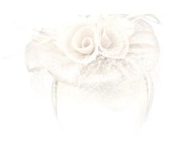 12 Wholesale Sinamay Fascinator With Flower And Feather Trim In White