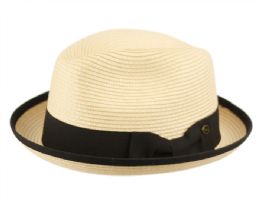 12 Wholesale Poly Braid Fedora Hats With Band & Fabric Edge In Natural