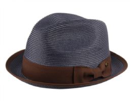 12 Wholesale Poly Braid Fedora Hats With Band & Fabric Edge In Navy