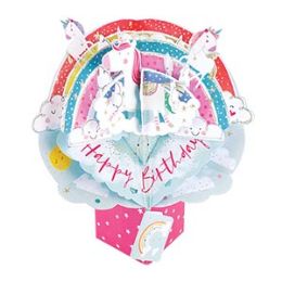 12 Pieces Happy Birthday PoP-Up Card - Unicorns - Balloons & Balloon Holder