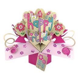 12 Wholesale Happy Birthday PoP-Up Card - Flowers