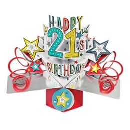 12 Wholesale Happy 21 Birthday Pop Up Card -Stars
